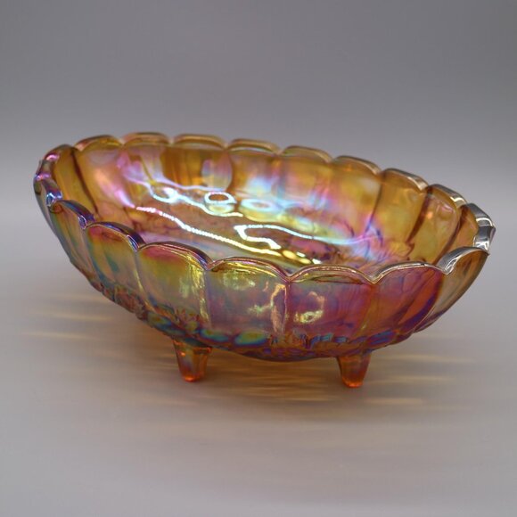 Indiana Harvest Grape Fruit Bowl Footed Marigold Carnival Glass Embossed Fruit - Picture 2 of 7